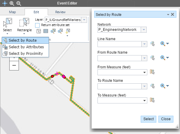 Selecting events by route