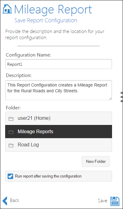 Saving report configuration